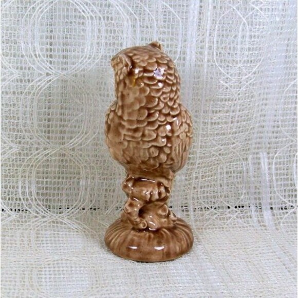 Ceramic Owl Figurine, Handmade Brown Glazed Owl Statue, Owl Decor, Owl Gift - Picture 4 of 6